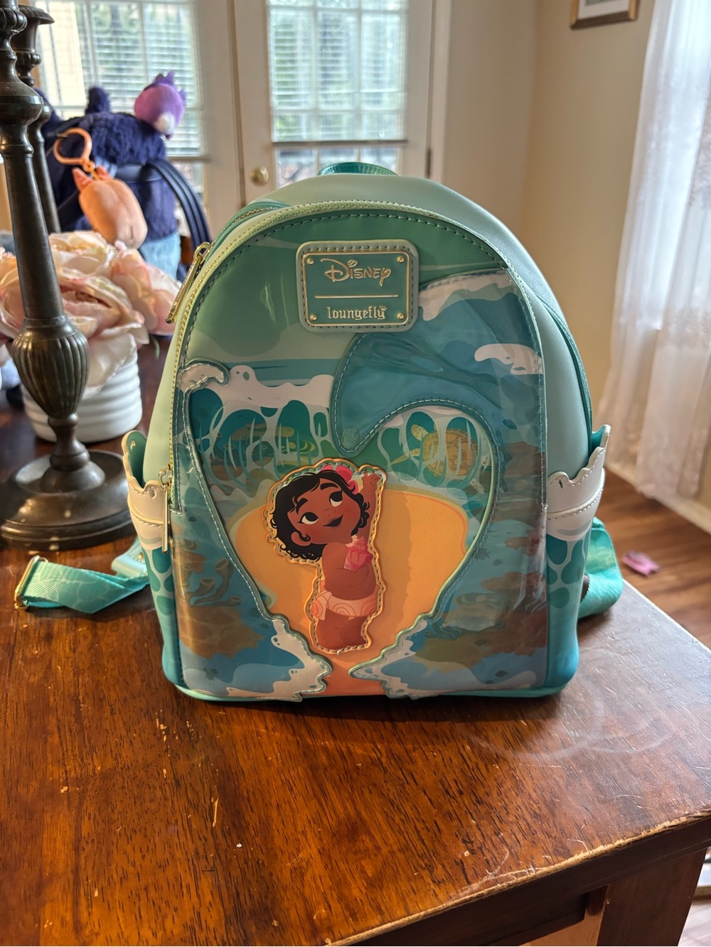 Loungefly Teal Moana Mini Backpack with Pink Character Accent